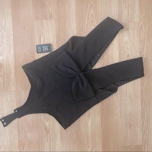 NWT Black V-Cut Bodysuit with Bow